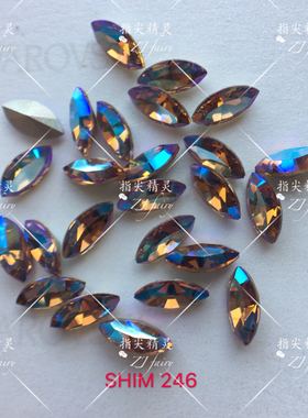 【施】正 品奥钻4228尖底马眼8*4mm指甲拼钻饰品 246SHIM闪烁黄