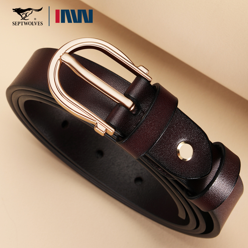 七匹狼女士针扣皮带真皮腰带软皮