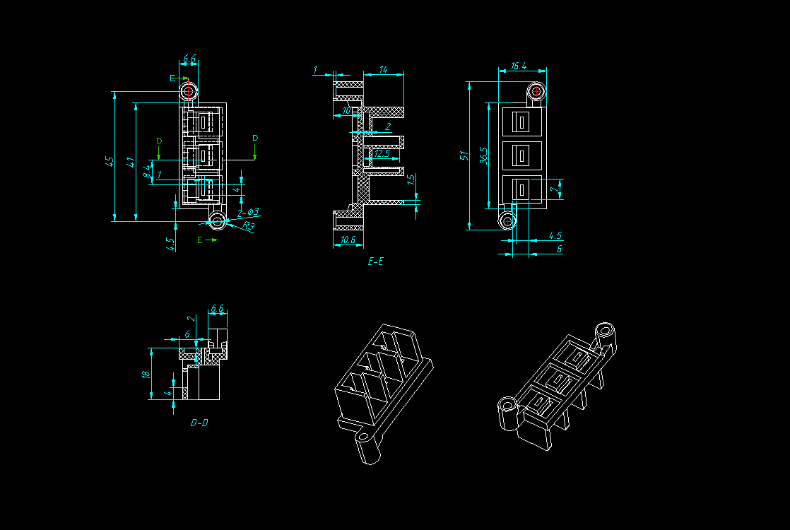 插座零件塑料注塑模具设计2d图机械cad素材