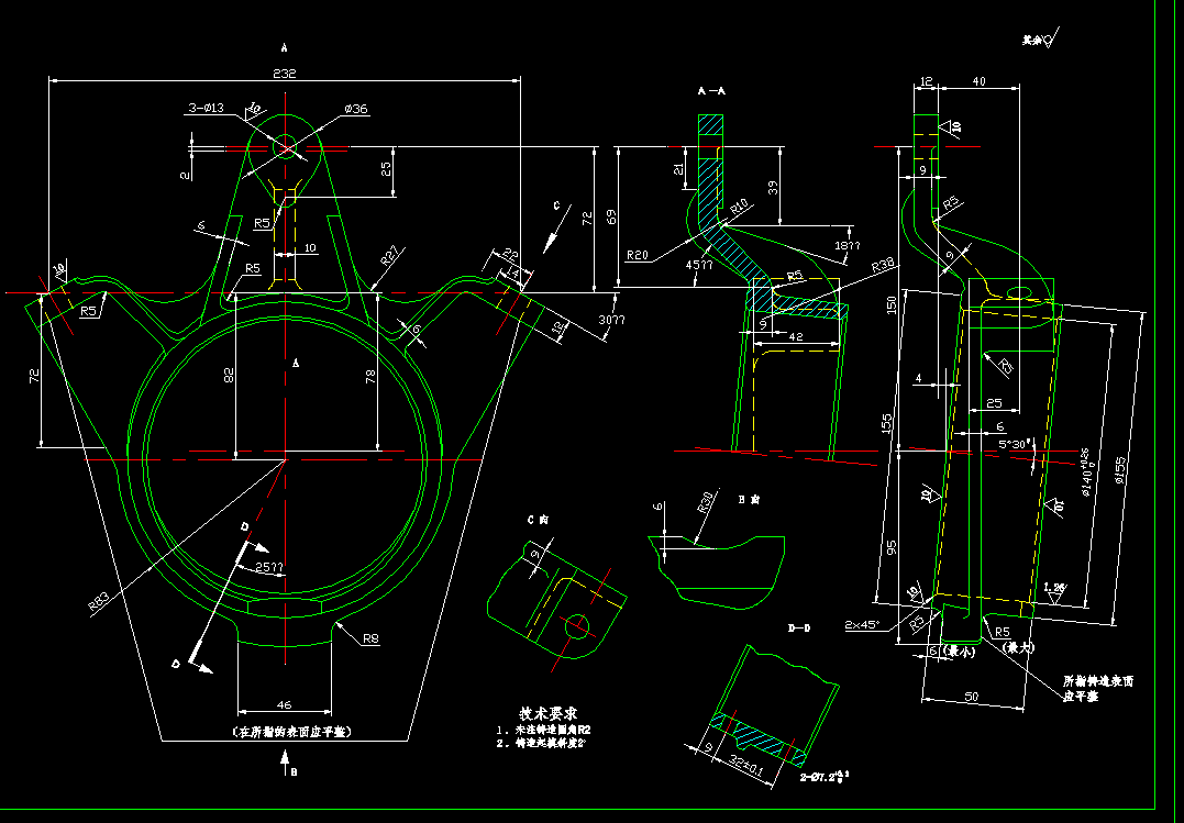 中间轴承支架加工工艺及钻孔夹具设计2d图机械cad素材