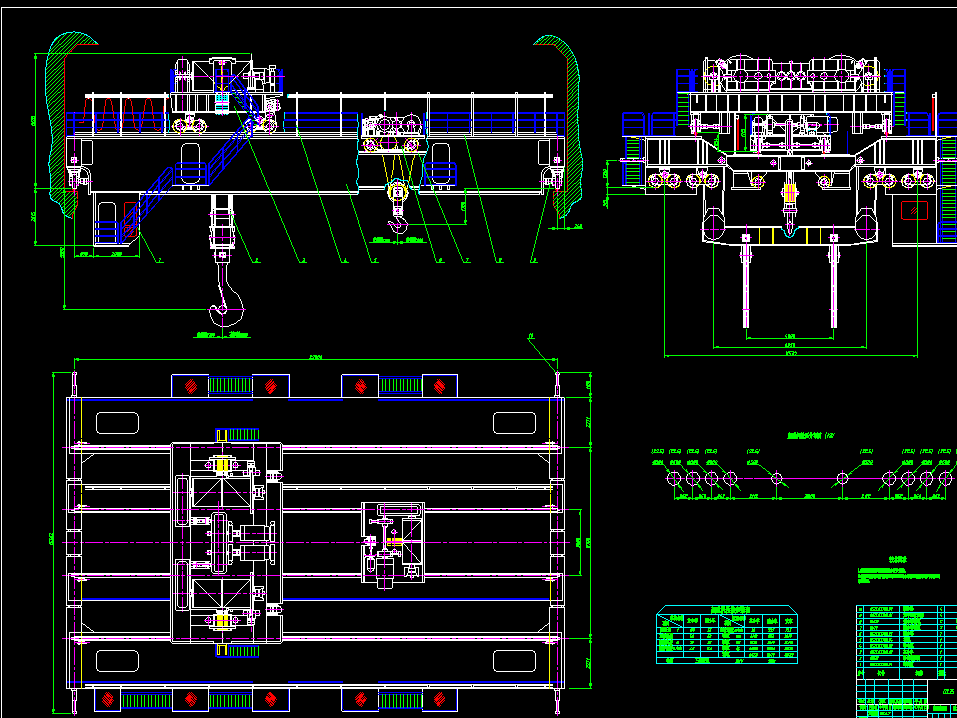 180t六梁桥式铸造起重机结构设计2d图机械cad素材