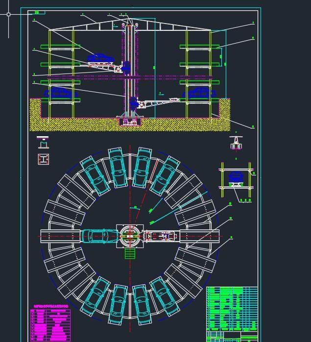 环形圆形辐射状立体车库设计2d图机械cad 说明素材