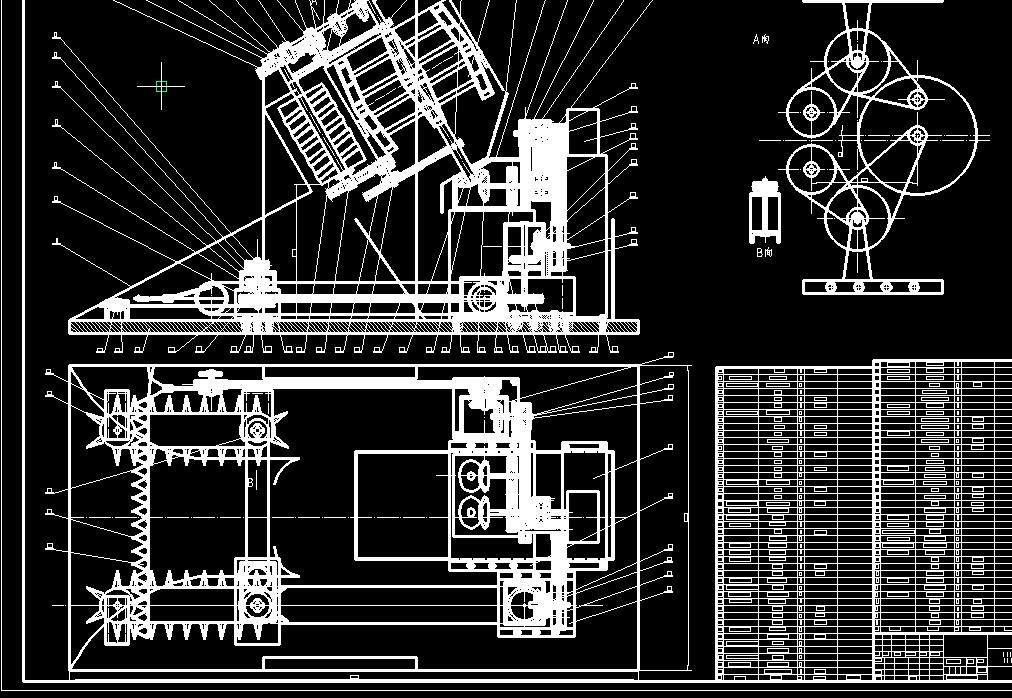 芦苇收割机结构设计2d图机械cad素材