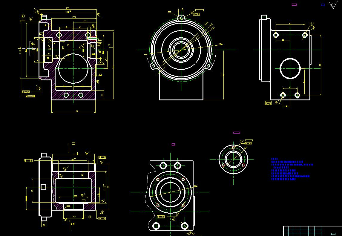 涡蜗轮蜗杆减速器箱体零件工艺加工Φ120外圆夹具2d图机械cad素材