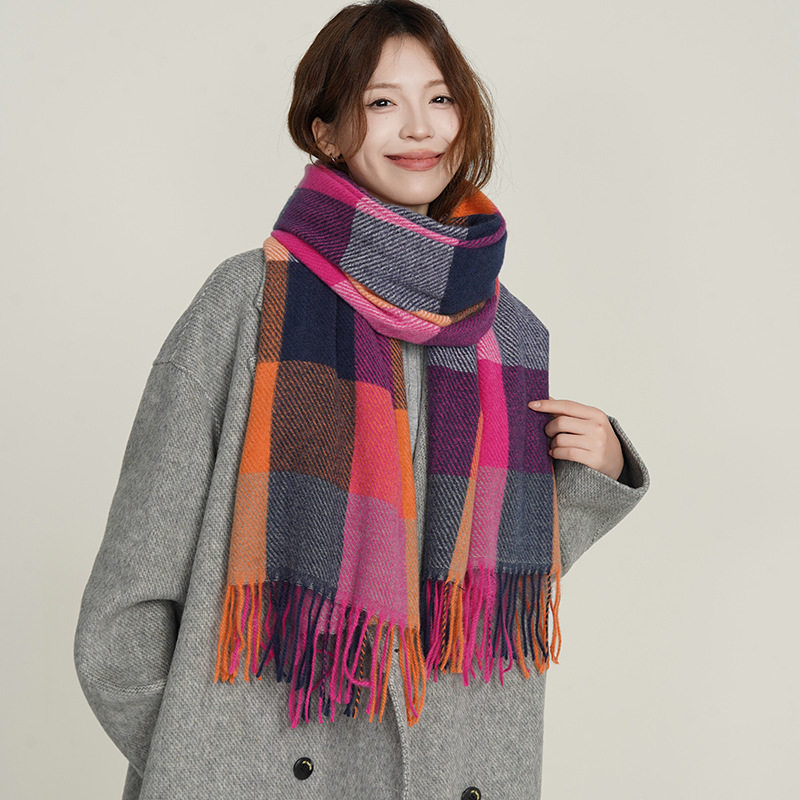 2025英伦风仿羊绒围巾女秋冬季经典格子ins流苏学生长款披肩围脖