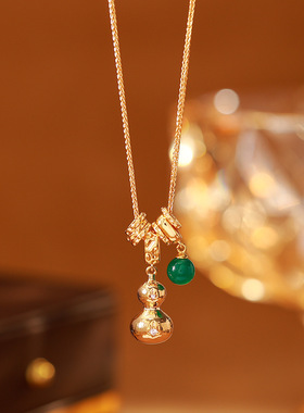 绿珠金色葫芦玛瑙轻奢锁骨链女