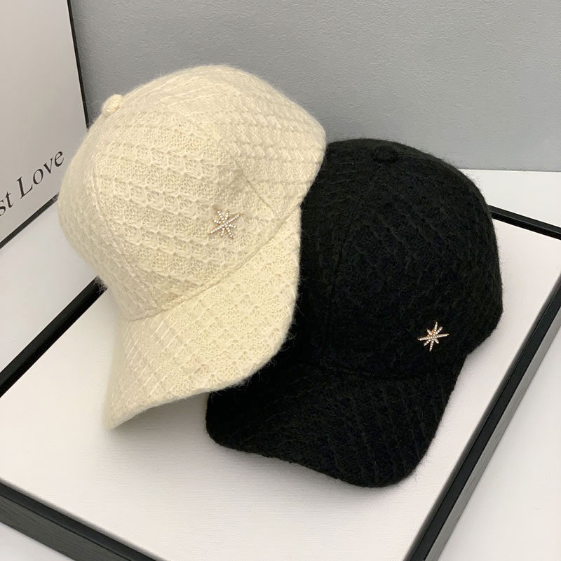 韩版针织水钻帽子女休闲小头围棒球帽秋冬时尚百搭鸭舌帽网红同款