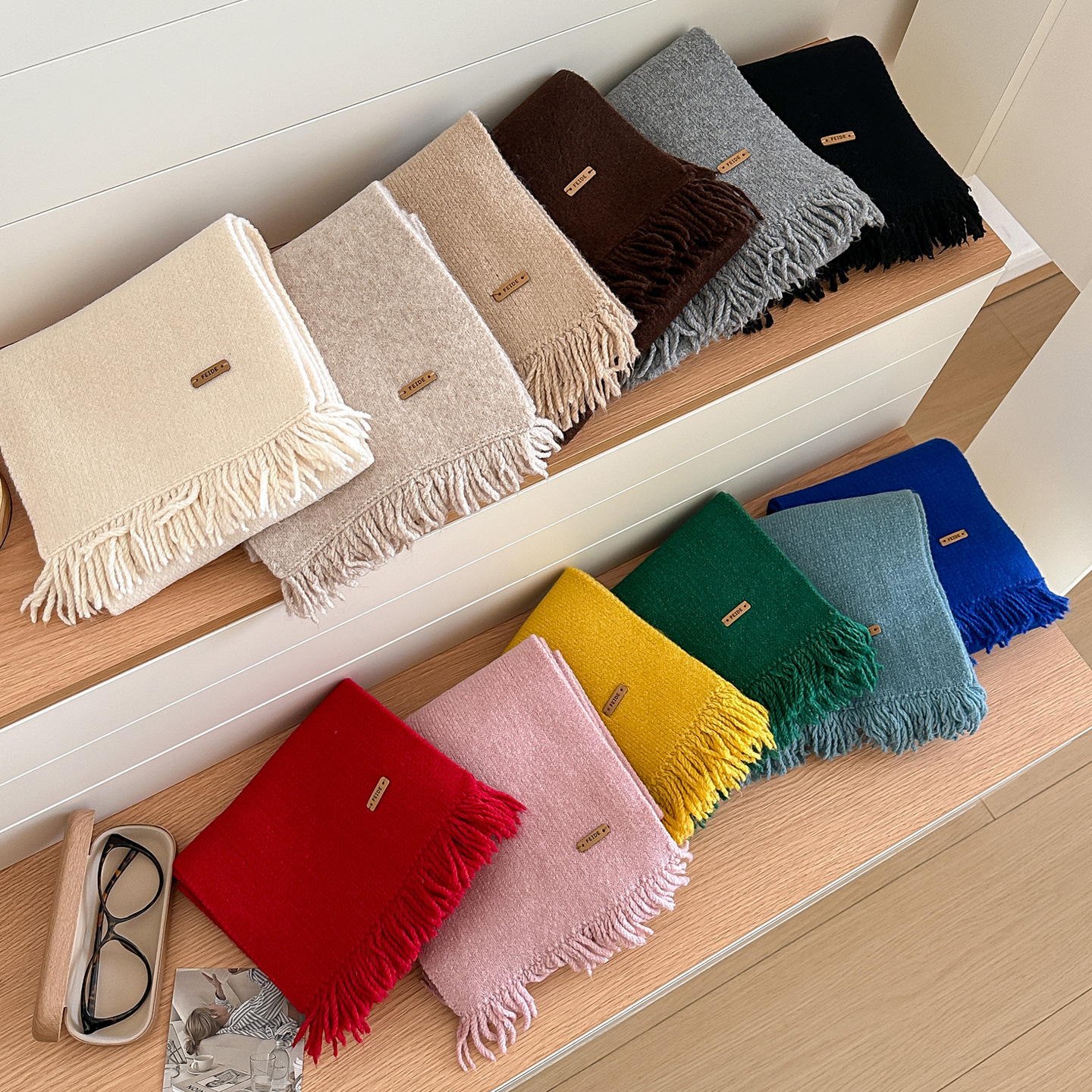 2025新款蓝色围巾女秋冬节日高级感纯色百搭保暖仿羊绒情侣围脖男