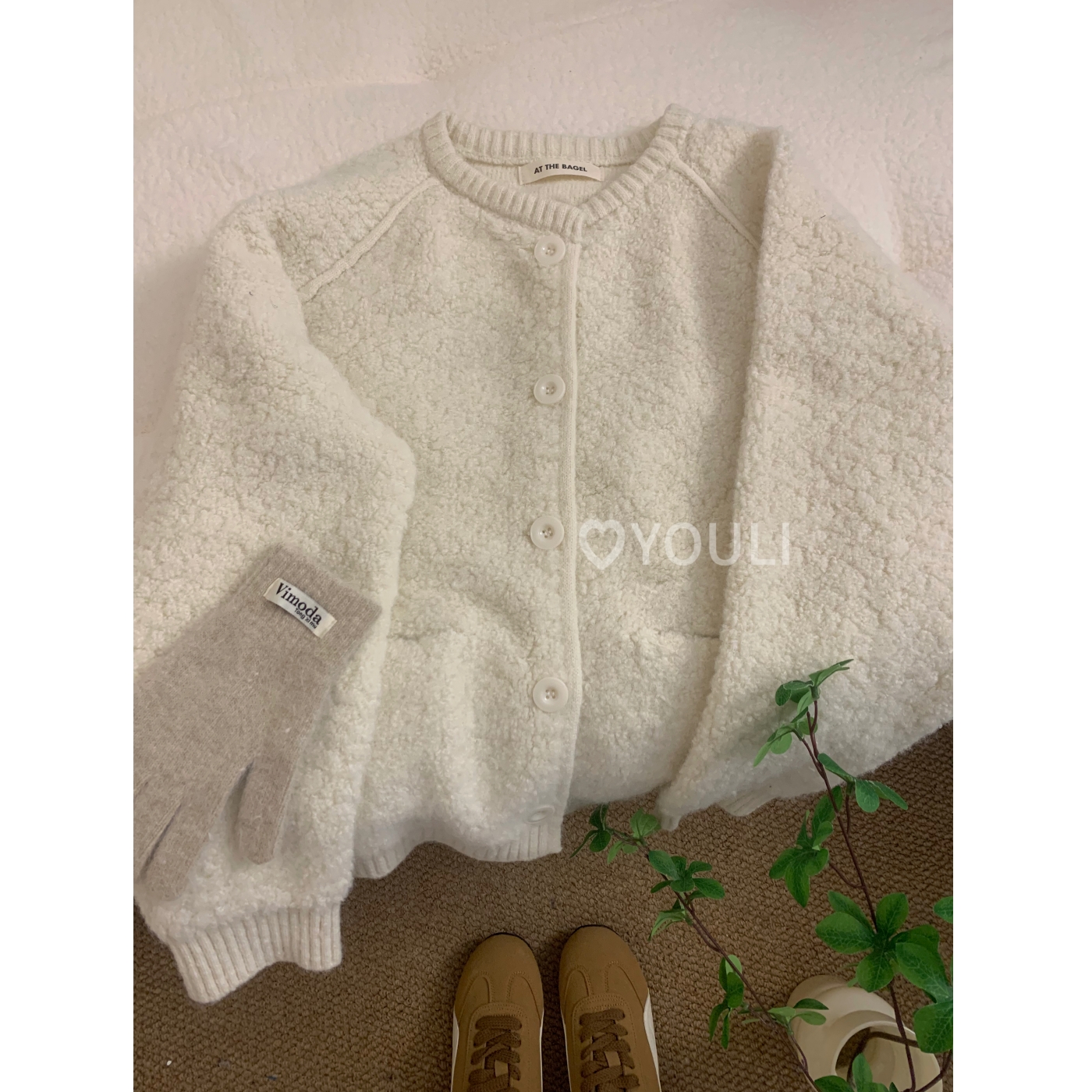 YOULI尤梨韩系复古圈圈毛开衫女宽松慵懒风秋冬季软糯针织毛衣