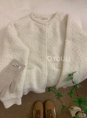 YOULI尤梨韩系复古圈圈毛开衫女宽松慵懒风秋冬季软糯针织毛衣