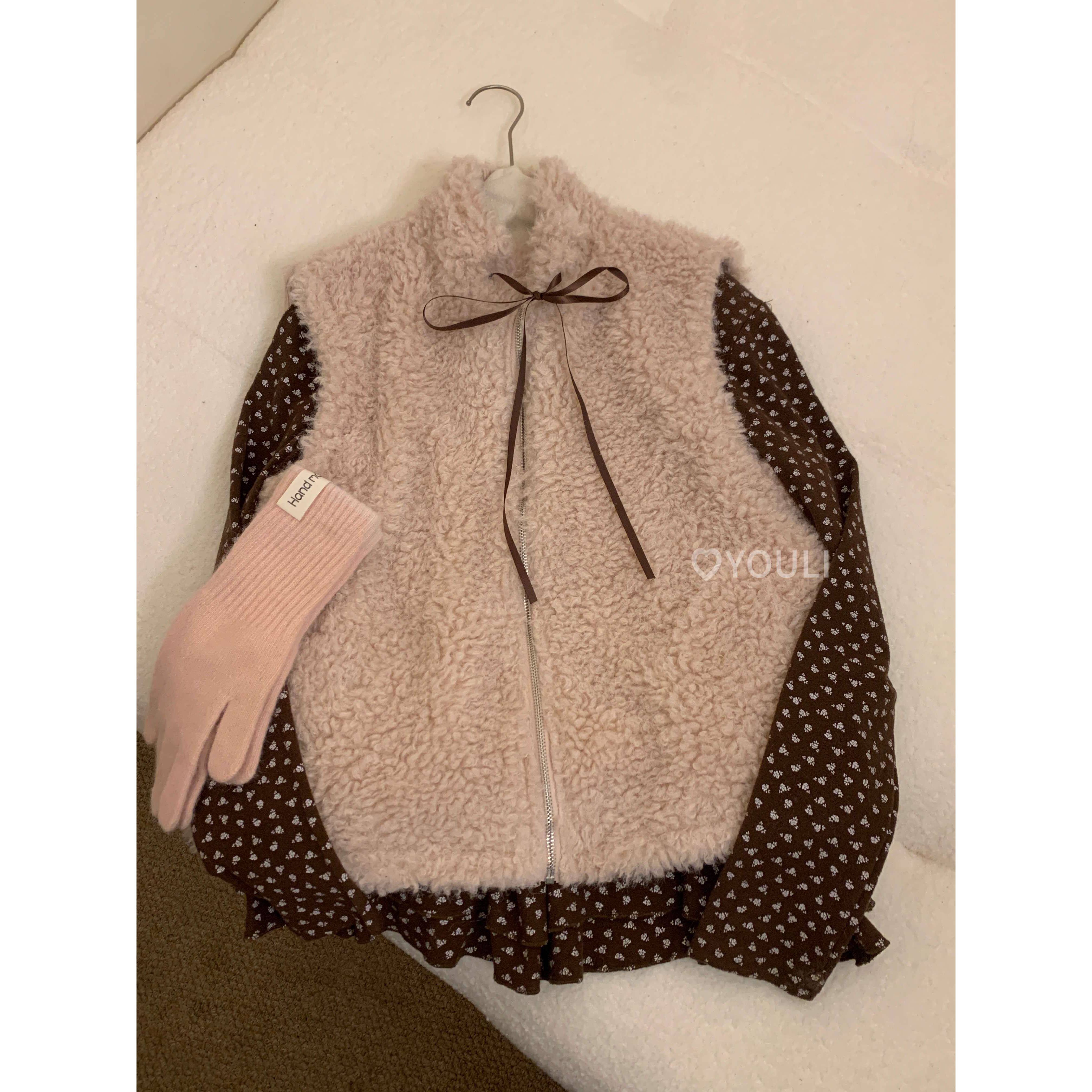 YOULI尤梨韩系复古加绒保暖背心女宽松慵懒风系带两面穿毛绒马甲,女装/女士精品,马夹,淘宝优惠券,粉丝福利购,淘宝优惠卷
