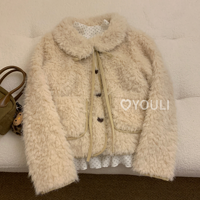 YOULI尤梨韩系复古娃娃脸小香风加厚保暖短外套女秋冬季外套