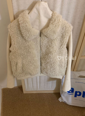 YOULI尤梨韩系复古针织拼接羊羔毛假两件外套慵懒风加厚保暖外套