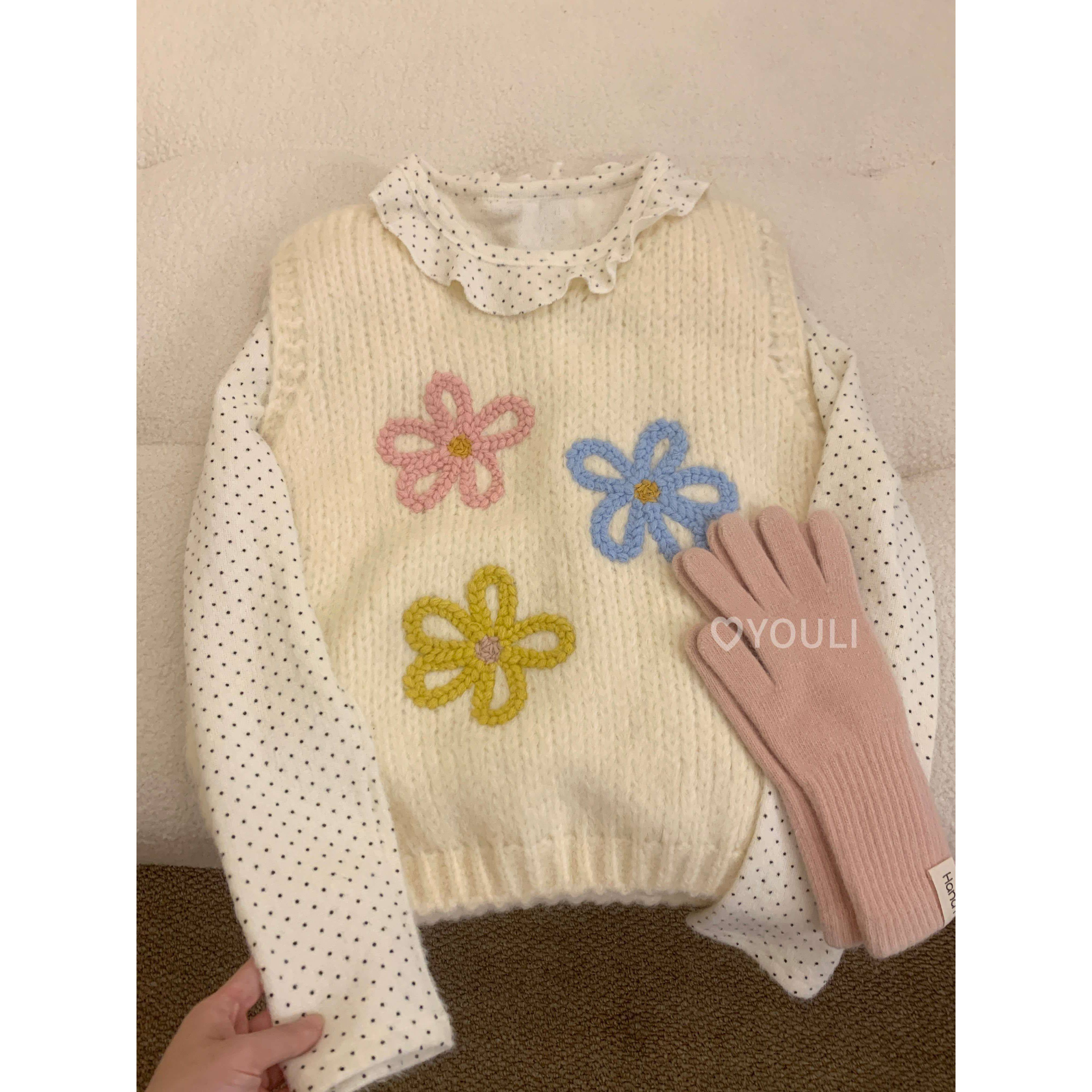 YOULI尤梨韩系春装花朵提花针织衫背心马夹早春叠穿百搭针织背心,女装/女士精品,毛针织衫,淘宝优惠券,粉丝福利购,淘宝优惠卷