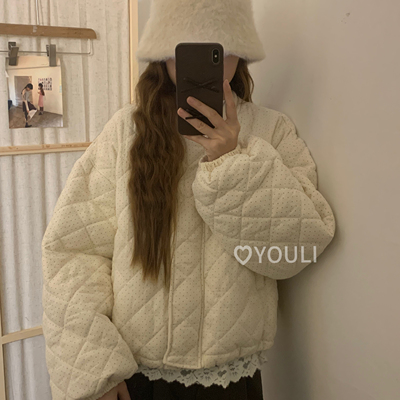 YOULI尤梨韩系加厚保暖波点棉服女宽松秋冬季休闲慵懒风上衣外套