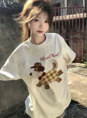 美式灰色纯棉短袖t恤女大