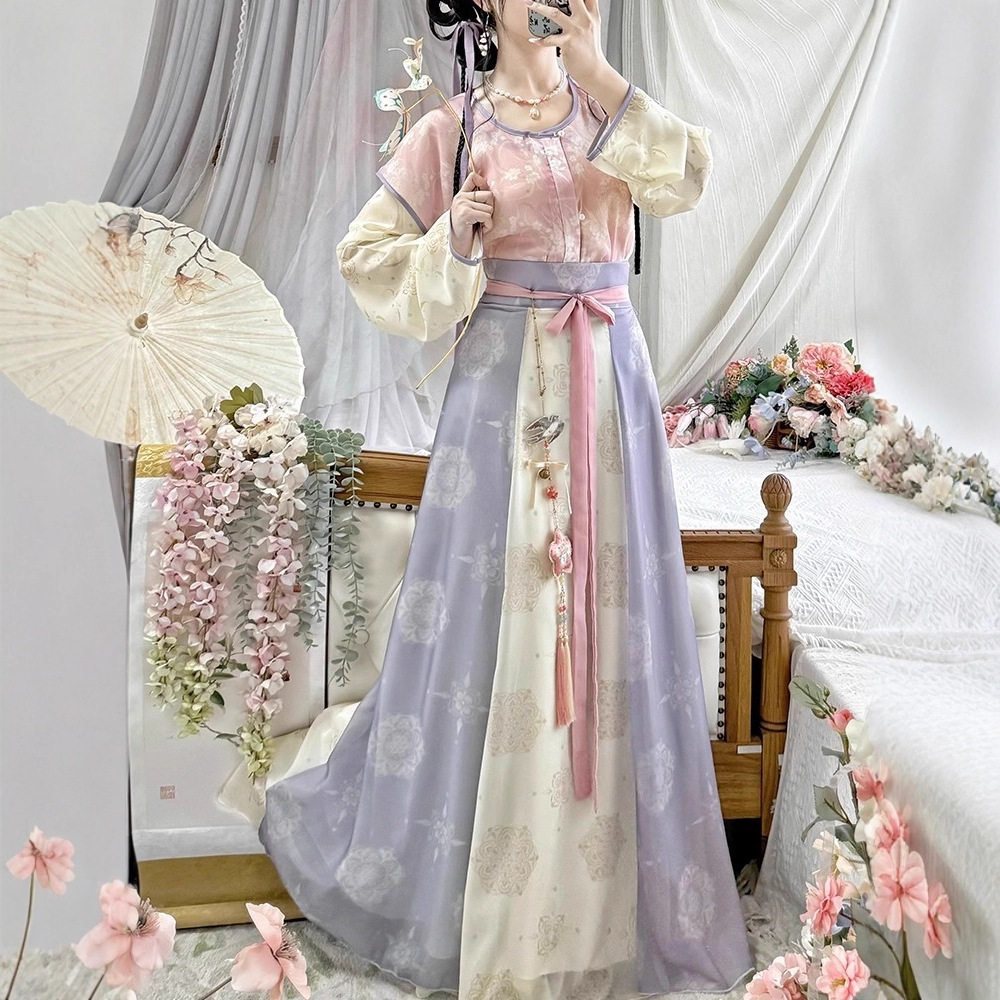 原创唐褙子汉服女2026新款春秋超仙唐制日常圆领衫齐腰八破裙古装