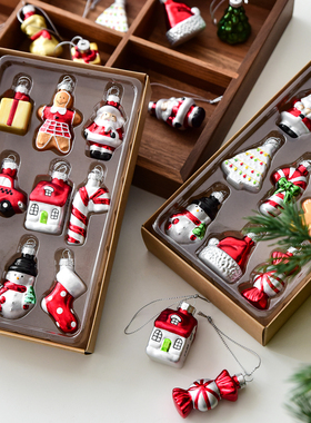 诺琪圣诞节装饰品圣诞树装饰小挂件拐杖雪人老人玻璃礼物迷你挂饰