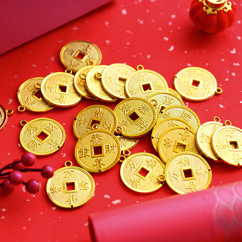 诺琪 2024新年装饰品绿植盆景盆栽塑料铜钱福字发财树银柳小挂件