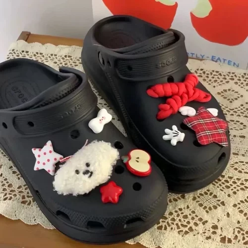 洞洞鞋diy配饰毛绒crocs鞋花苹果卷毛小狗秋冬可爱卡通装饰鞋扣
