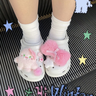 ins洞洞鞋扣毛绒小怪兽蝴蝶结鞋面diy可爱鞋花配饰卡通装饰鞋花