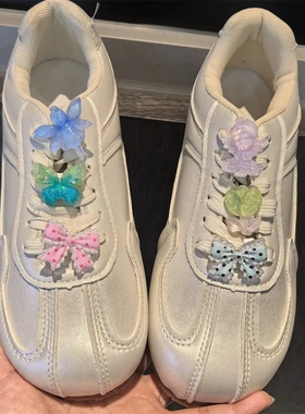 儿童公主鞋带扣仙子郁金香花朵鞋花渐变蝴蝶闪粉鞋子装饰扣配饰