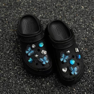 蓝色蝴蝶洞洞鞋配饰鞋花梦幻蝴蝶鞋扣crocs配饰diy高级感配件