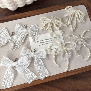 公主蝴蝶结珍珠鞋扣百搭鞋子装饰鞋花蕾丝蝴蝶结鞋带扣鞋饰配饰女