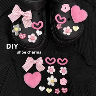 洞洞鞋可拆卸配件心蝴蝶结粉色卡通鞋花diy通用可爱立体鞋扣