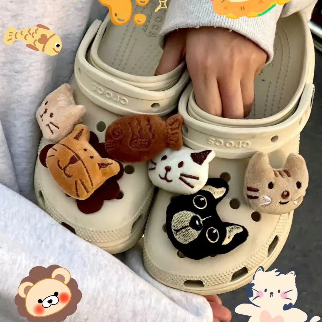 原创diy洞洞鞋鞋花crocs配件鞋扣立体毛绒动物园猫咪狗狗萌配饰