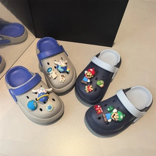 男童宇航员软胶洞洞鞋花卡通立体恐龙游戏马奥拖鞋装饰鞋扣配饰