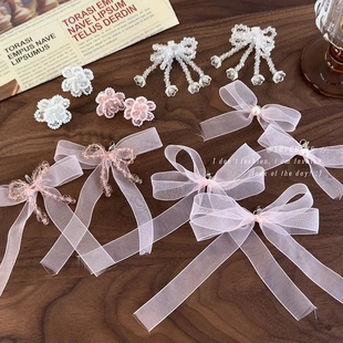 ins风可拆卸粉色丝带蝴蝶结水晶串珠鞋扣鞋花芭蕾风装饰扣运动鞋