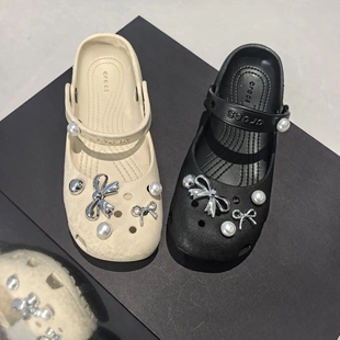 高级感芭蕾洞洞鞋花银色蝴蝶结珍珠小香风简约鞋花DIY可拆卸配饰