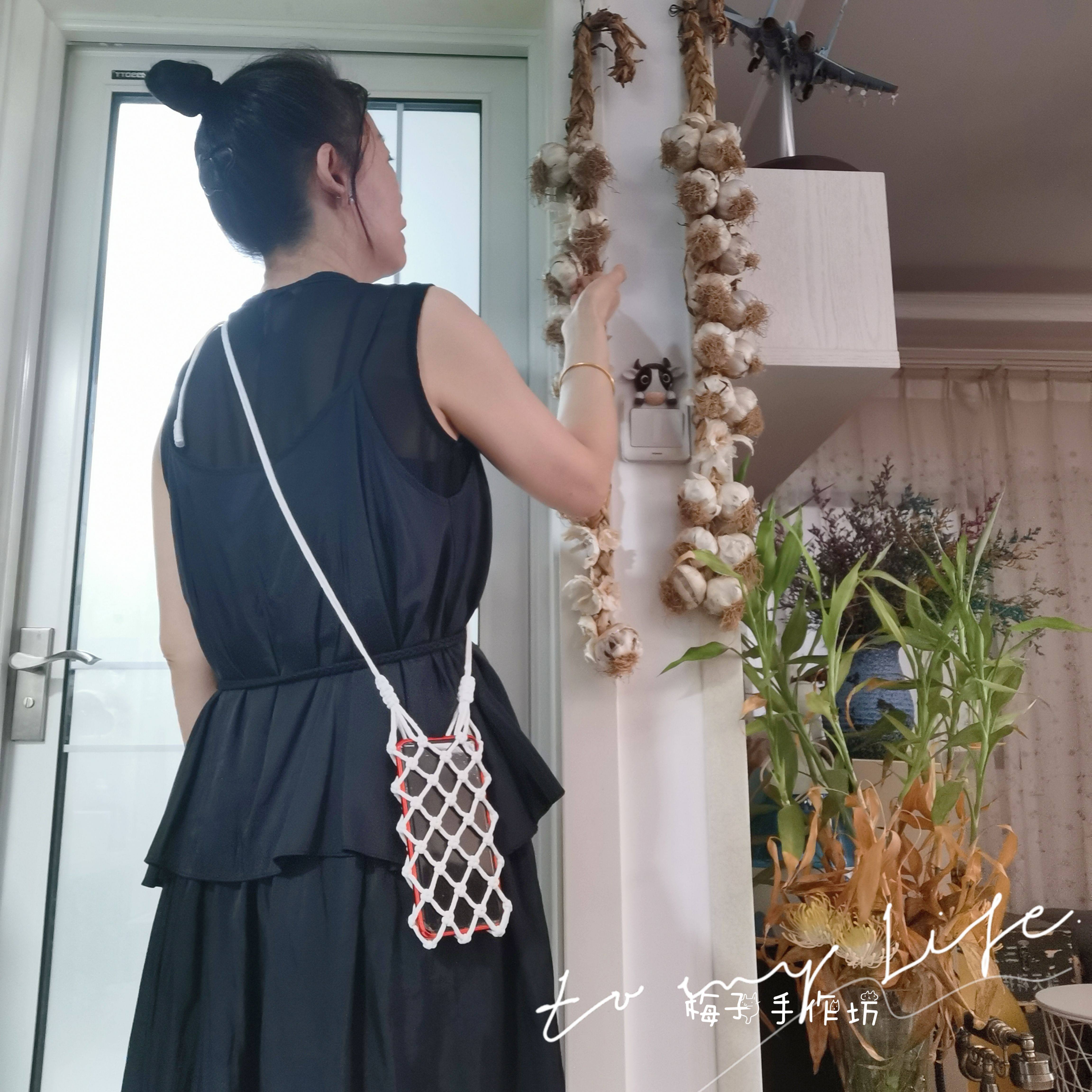 原创纯手工编织diy棉绳单肩斜挎手机包镂空渔网手机包网袋小包包
