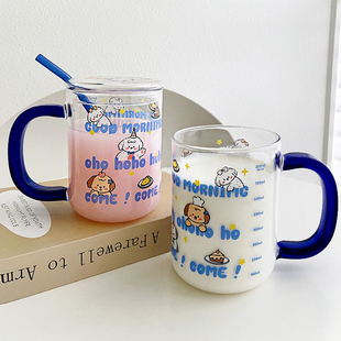 热牛奶杯高硼硅玻璃喝水杯高颜值女吸管早餐杯可爱刻度豆浆杯 冬季