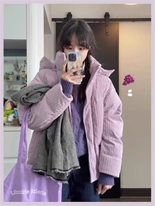 韩系复古灯芯绒棉服女2023冬季款BF学院风加厚保暖羽绒棉衣小众