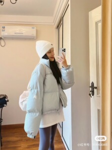 蓝色棉衣棉服女冬季2023年新款小个子棉袄宽松加厚保暖面包服外套