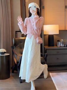 2023秋冬装搭配一整套小香风套装裙减龄毛衣配蕾丝半身裙两件套女