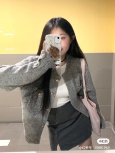 小个子穿搭韩系毛衣外套＋毛呢短裙2件套