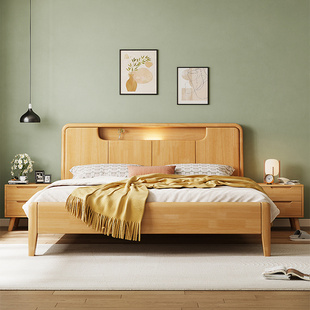 北欧实木床1.5米双人床1.8米主卧大床复古日式民宿床1.2米单人床