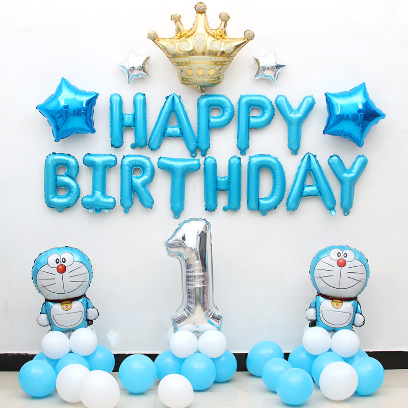 儿童生日气球派对机器猫布置装饰