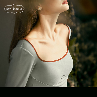 宝诗嫣带胸垫保暖内衣方领2025秋