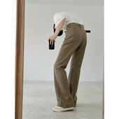 E3THREE咖啡色微喇叭牛仔裤 子女春秋工装 女高腰直筒显瘦修身 裤