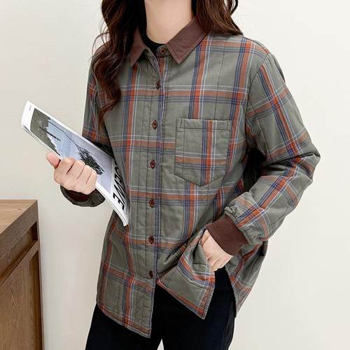 长袖棉衬衫格子衬衫秋复古文艺