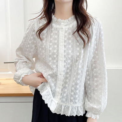 春装轻熟蕾丝刺绣显瘦长袖衬衫