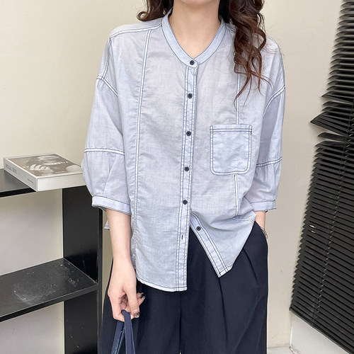 棉麻气质新款通勤宽松型防晒衬衫