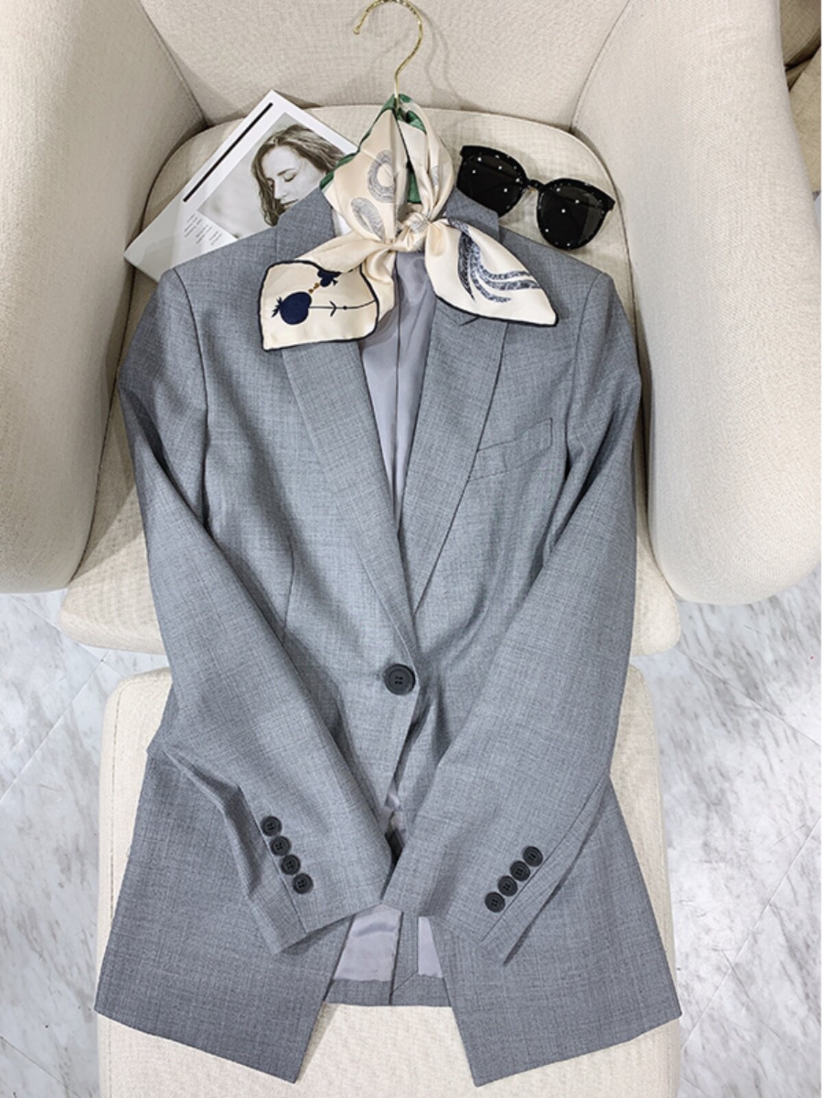 EARLY AUTUMN WOMENS 2024 NEW WORSTED WOOL BLAZER WOMENS SKINNY GRAY SUIT WOMENS PROFESSIONAL SUIT TOP