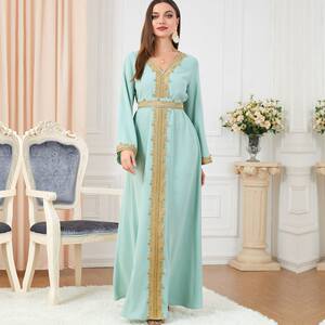 Dubai dress中东马来西亚跨境女装纯色长袖连衣裙女气质长袍3252