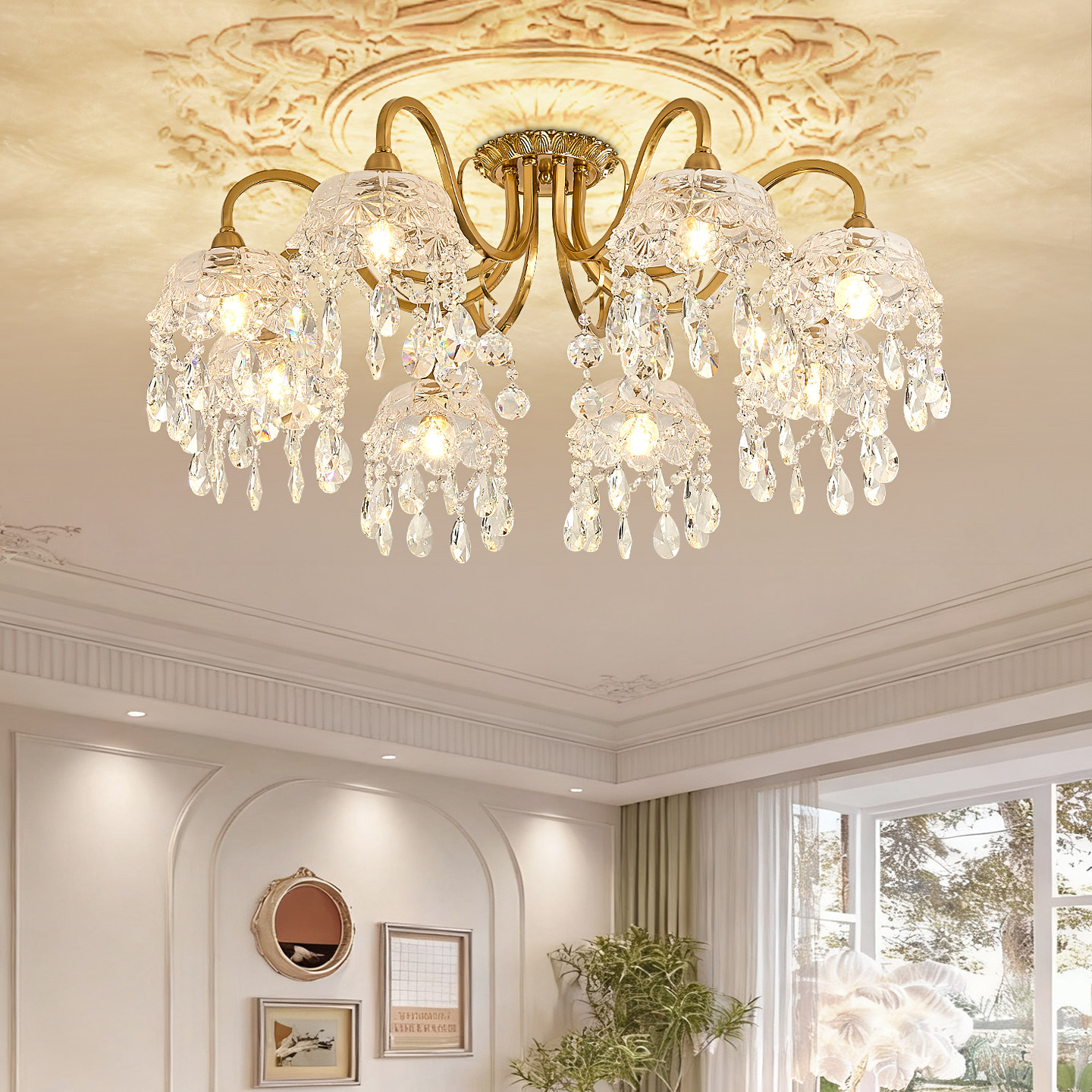 法式轻奢水晶简约大气客厅餐厅美式简约温馨卧室6头8头中山灯具,家装灯饰光源,客厅吊灯,淘宝优惠券,粉丝福利购,淘宝优惠卷