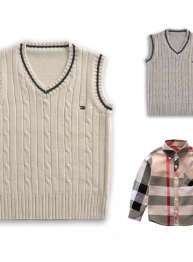 2020学院春秋新款男童女童纯色针织毛衣宝宝套头背心儿童马夹潮